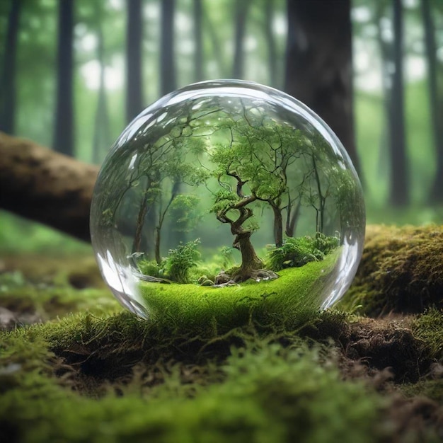 a glass ball with a tree in the middle of it