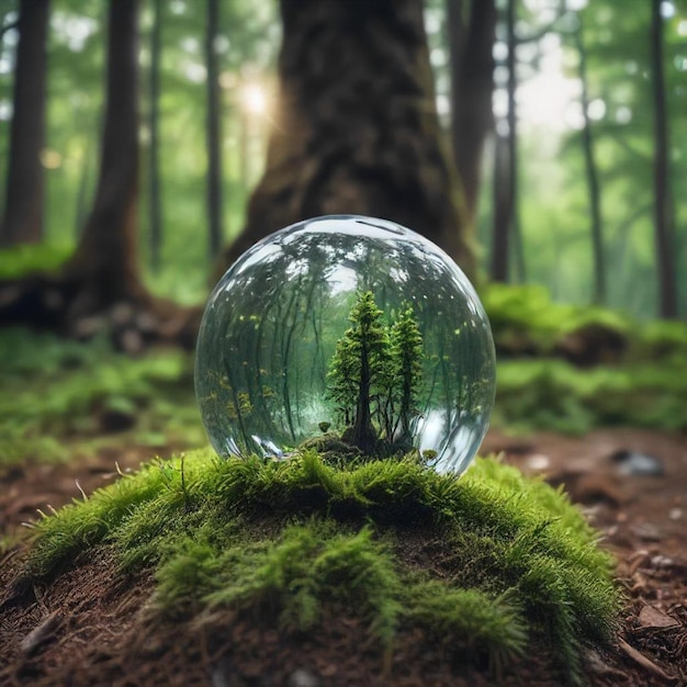 Photo a glass ball with a tree in the middle of it