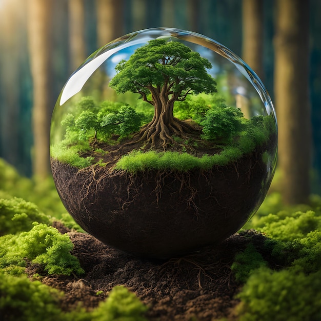 a glass ball with a tree