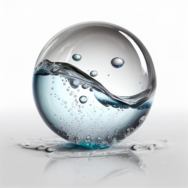 A glass ball with water and the word " water " on it.