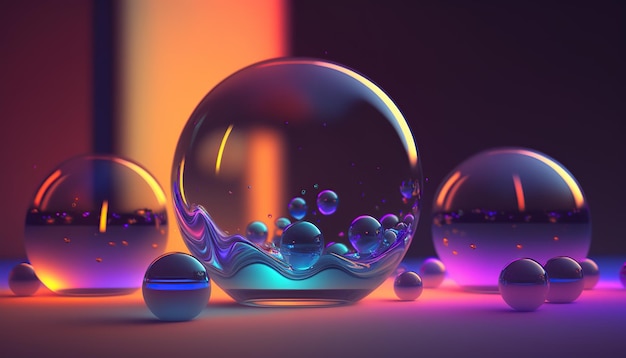 Glass balls .Abstract neon background .magical ball. Generative ai.