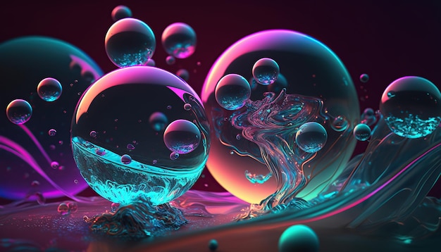 Glass balls.Abstract neon background.magical ball. Generative ai