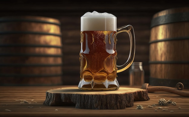 A glass of beer on a bar counter. Pub background. ai generated