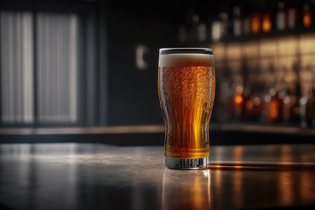 Glass of beer on the bar with copy space Ai generative