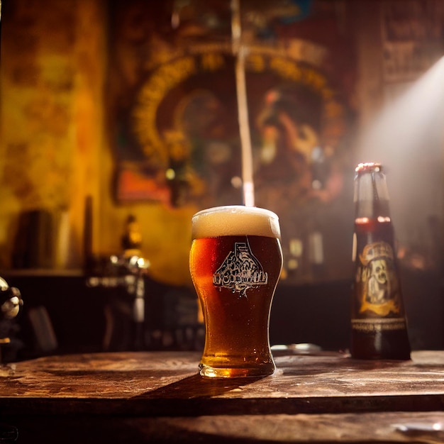 Glass of beer in a bar