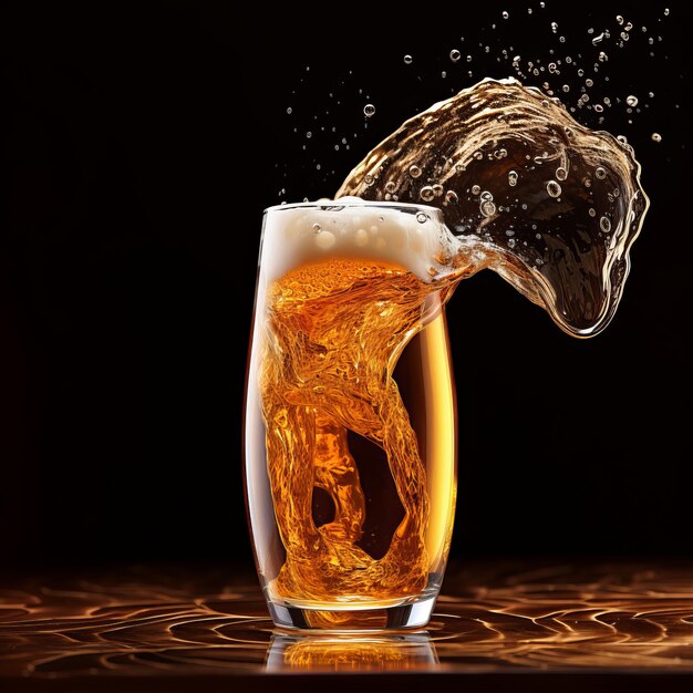 A glass of beer on a dark background Pouring beer with bubbles