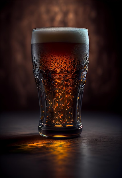 Glass of beer on dark floor in the foreground Illustration Generative AI