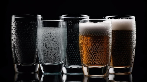 A glass of beer is filled with a lot of different types of beer.