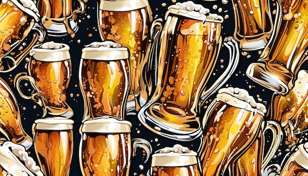 Glass Beer Vector with Energetic Beer Splash