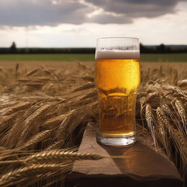 Glass Of Beer With Barley Fields Generative AI