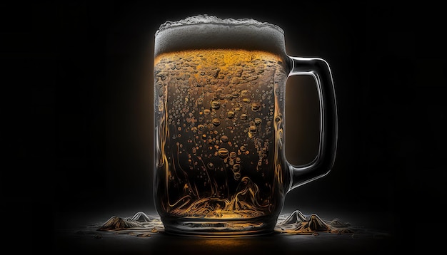 A glass of beer with a black background