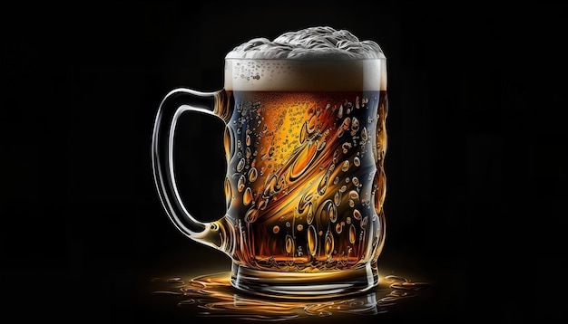 A glass of beer with a black background