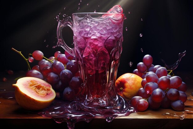 Photo a glass of beer with a bunch of grapes and oranges