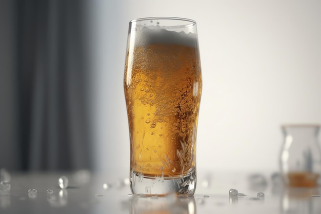 A glass of beer with foam on it