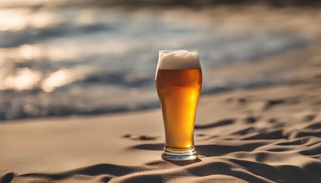 a glass of beer with foam on the top of it