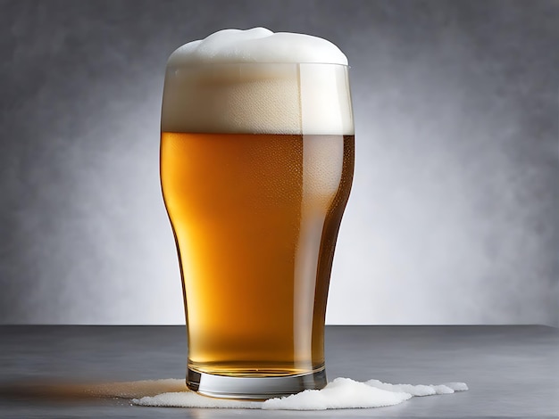 a glass of beer with foam on the top of it