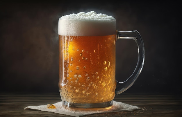 A glass of beer with foam on top of it