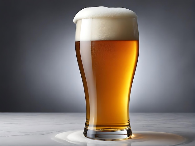 a glass of beer with foam on the top