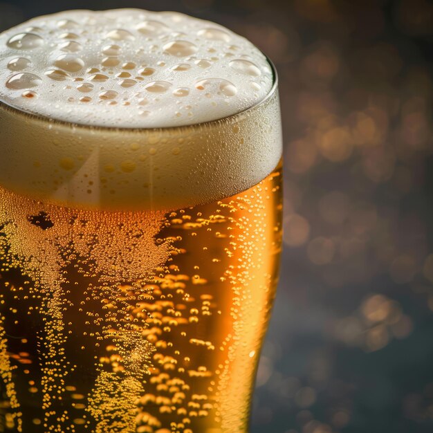 A glass of beer with foam on top