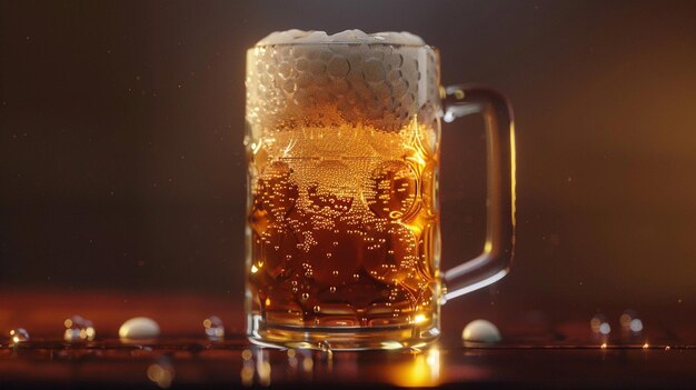 a glass of beer with a light on it