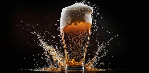 A glass of beer with a splash of water on it