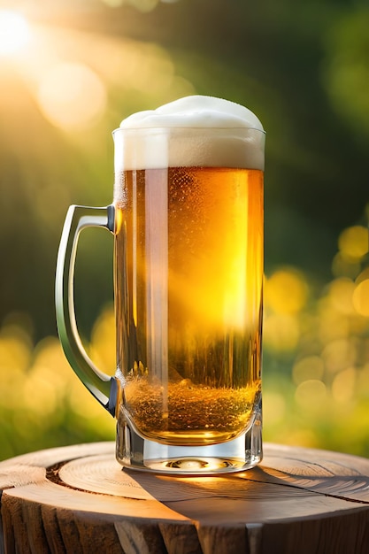 A glass of beer with a white foam on it