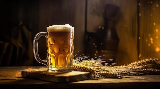 Glass of beer on a wooden table