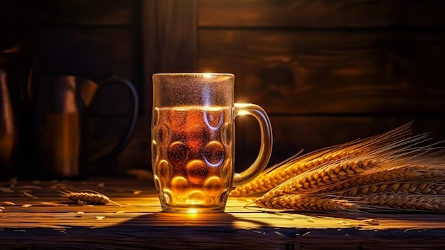 Glass of beer on a wooden table