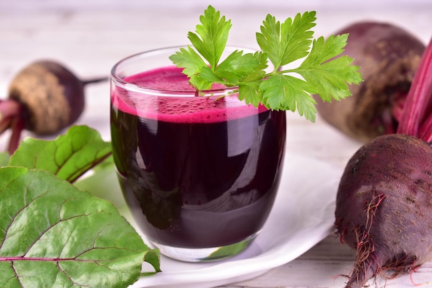 A glass of beetroot juiceUseful and healing beetroot juiceCloseup