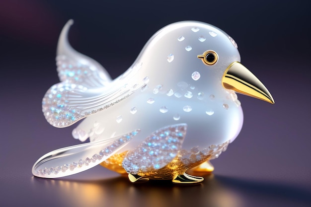 A glass bird with a gold wings and a white bird with a black nose.