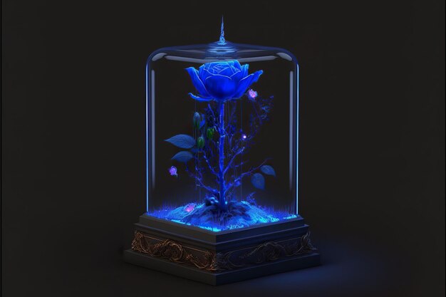 Glass Blue Rose 3d illustration