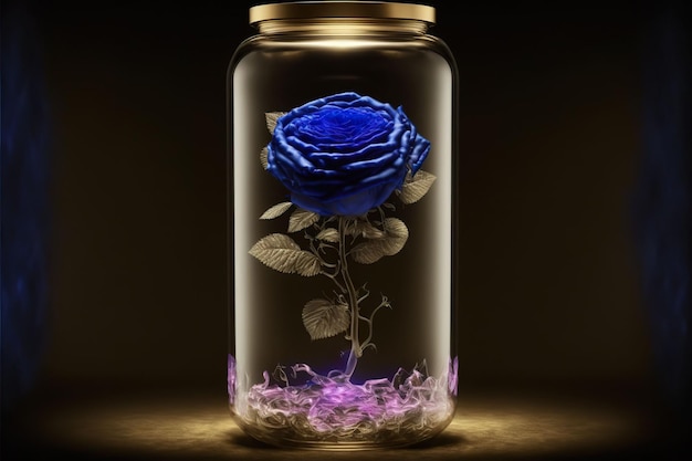 Glass Blue Rose 3d illustration