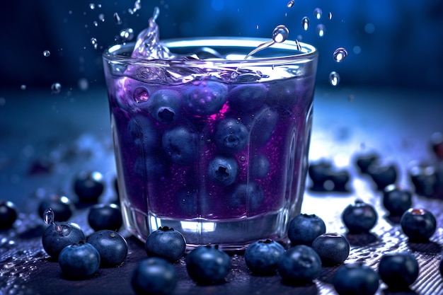 A glass of blueberry juice fresh blueberries