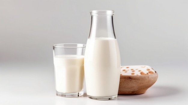 glass and bottle of fresh milk isolated