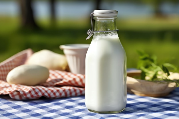 A glass bottle of fresh milk