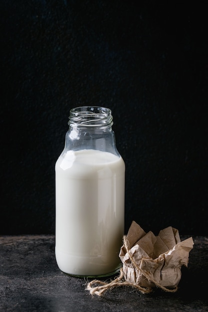 Glass bottle of milk