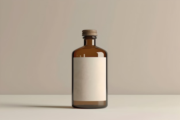 Photo glass bottle mock up for cosmetics natural medicine essential oils or other liquids brown closed cap