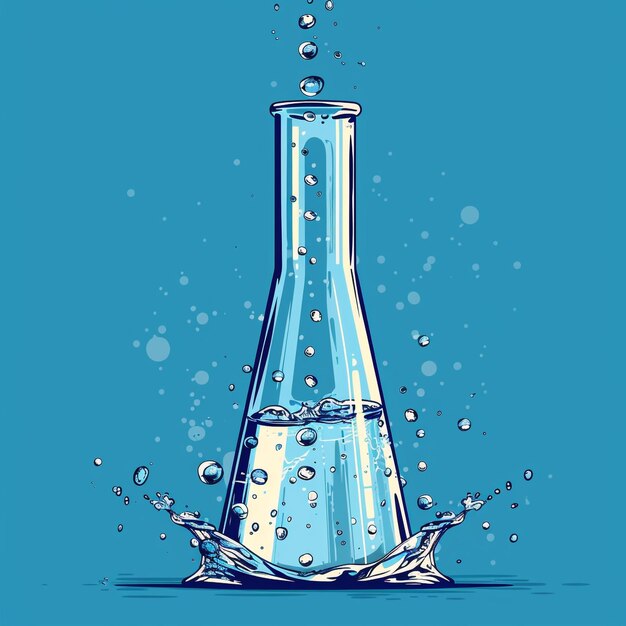 Glass Bottle With Water on Blue Background