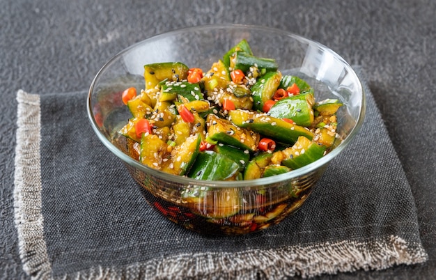 Glass of bowl of Chinese smashed cucumber salad