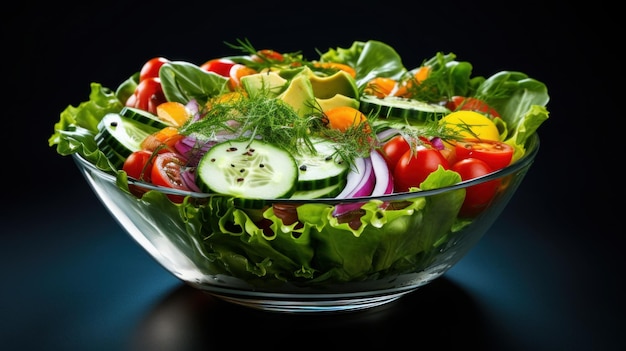 A glass bowl filled with lots of different types of vegetables