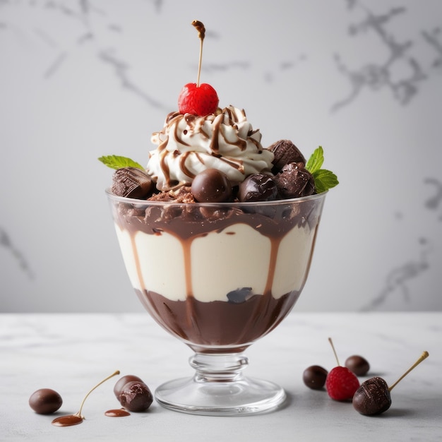 a glass bowl of ice cream with berries and berries on it