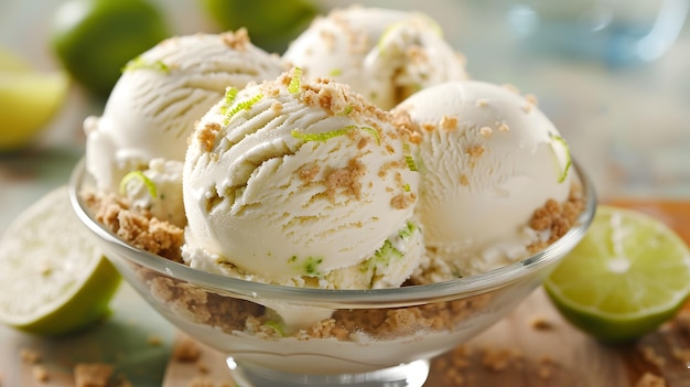 a glass bowl of ice cream with a green and white ice cream in it