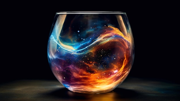 A glass bowl with a firework display in the center.