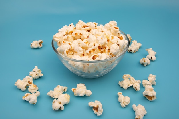 Glass bowl with popcorn