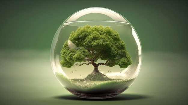 A glass bowl with a tree inside