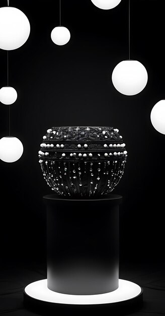 Photo a glass bowl with white lights and a black background