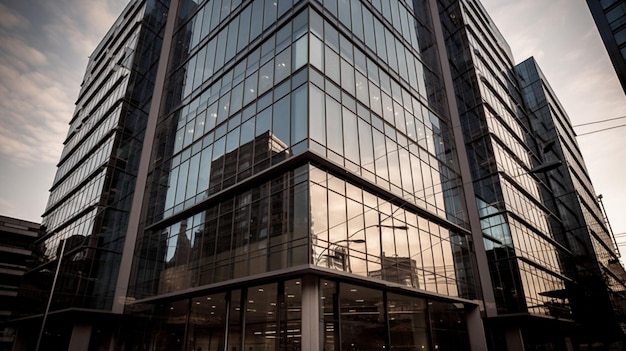 A glass building with a glass facade and a sign that says'the city of toronto '