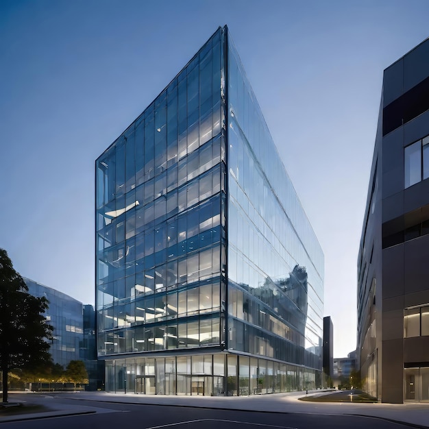 a glass building with a glass facade that says quot the name of the company quot