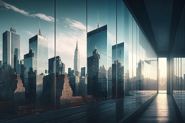 Glass building with view of everchanging city skyline