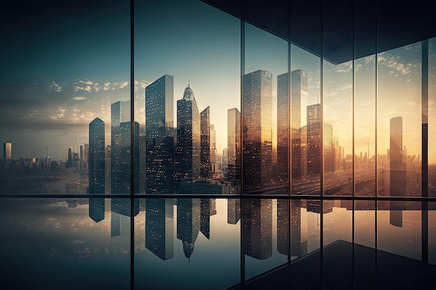 Glass building with view of everchanging city skyline